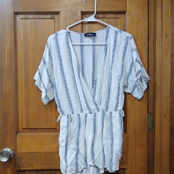 Lulu's White and Black Striped Romper - Picture 1 of 1
